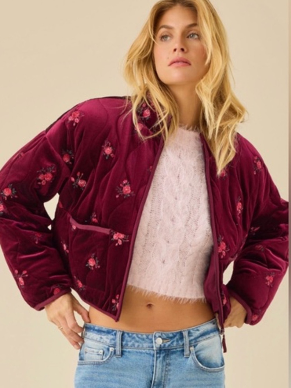 New Altar’d State Freya Velvet Floral Embroidered Jacket